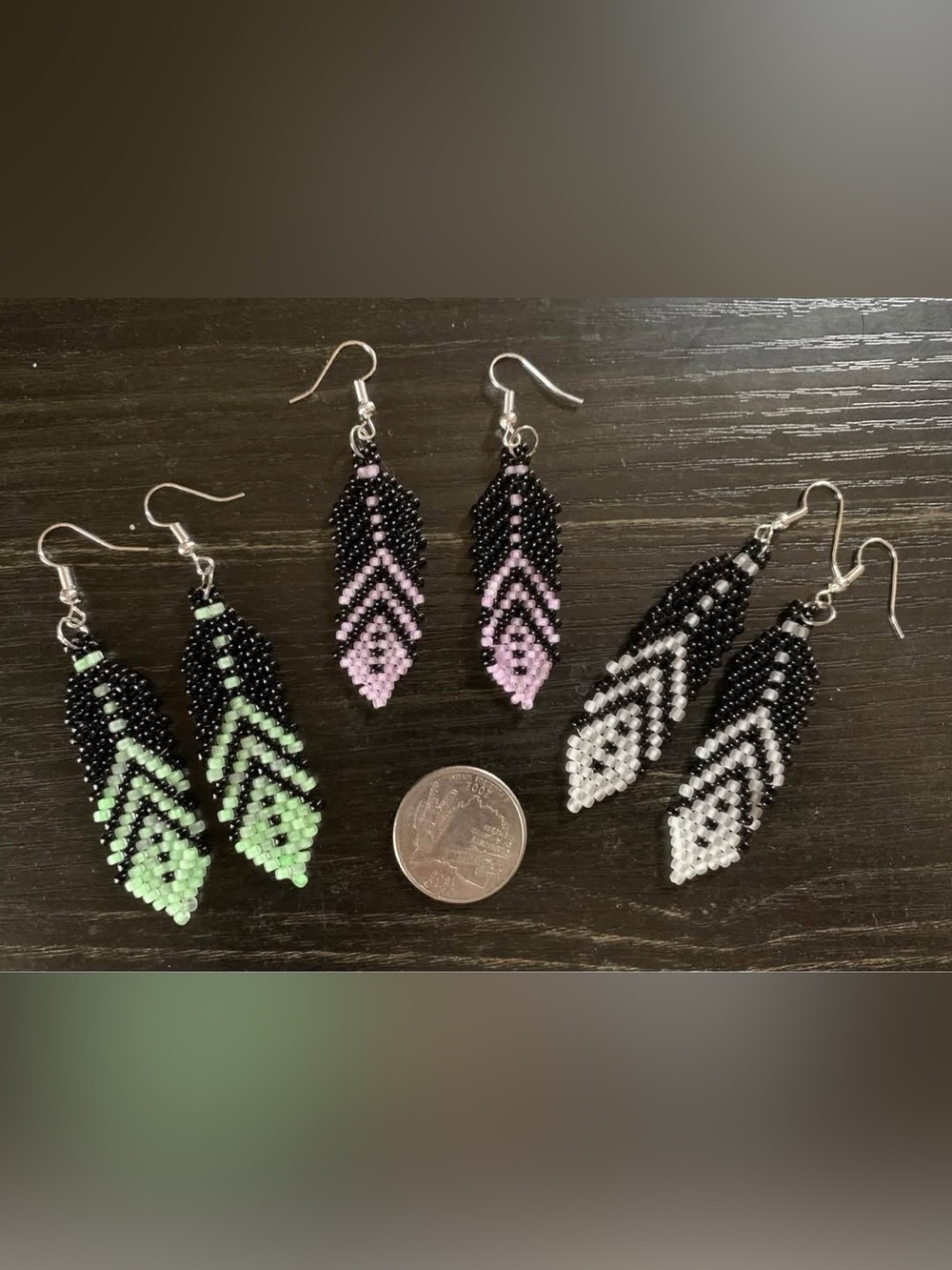 Glow-in-the-Dark Feather Seed Bead Earrings - 3 colors